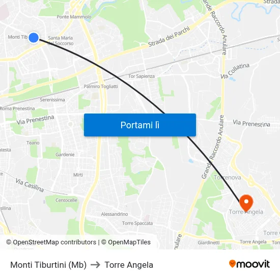 Monti Tiburtini (Mb) to Torre Angela map