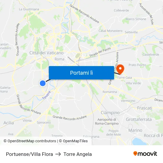 Portuense/Villa Flora to Torre Angela map