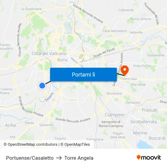 Portuense/Casaletto to Torre Angela map