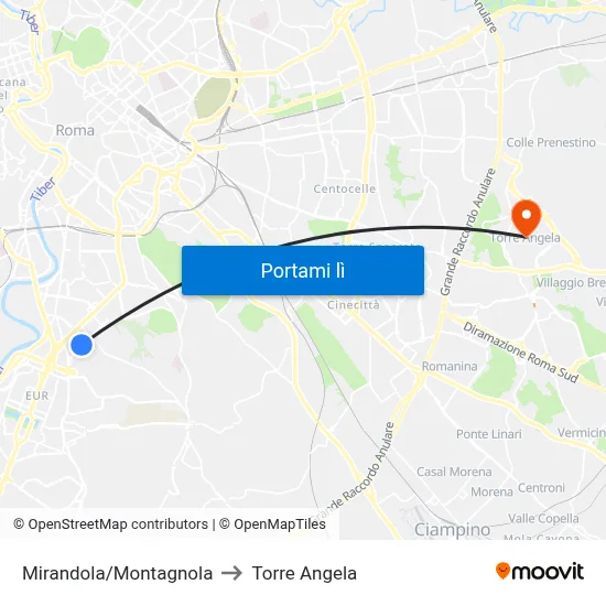 Mirandola/Montagnola to Torre Angela map