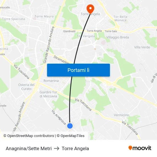Anagnina/Sette Metri to Torre Angela map