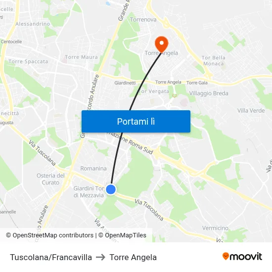 Tuscolana/Francavilla to Torre Angela map