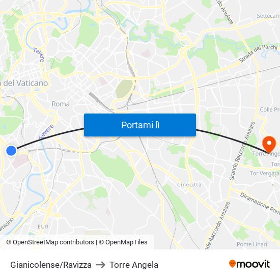 Gianicolense/Ravizza to Torre Angela map
