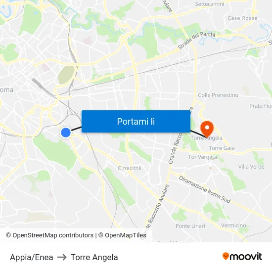 Appia/Enea to Torre Angela map