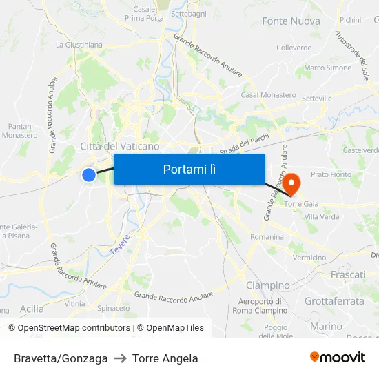 Bravetta/Gonzaga to Torre Angela map