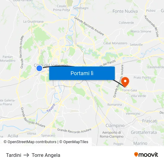 Tardini to Torre Angela map