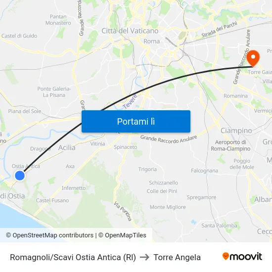 Romagnoli/Scavi Ostia Antica (Rl) to Torre Angela map