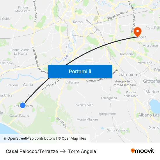Casal Palocco/Terrazze to Torre Angela map