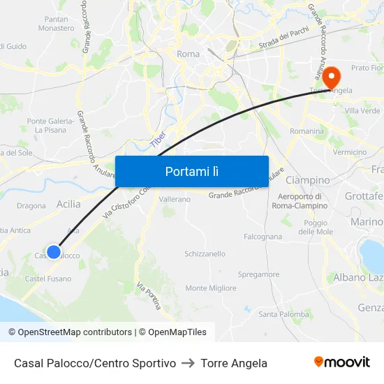 Casal Palocco/Centro Sportivo to Torre Angela map