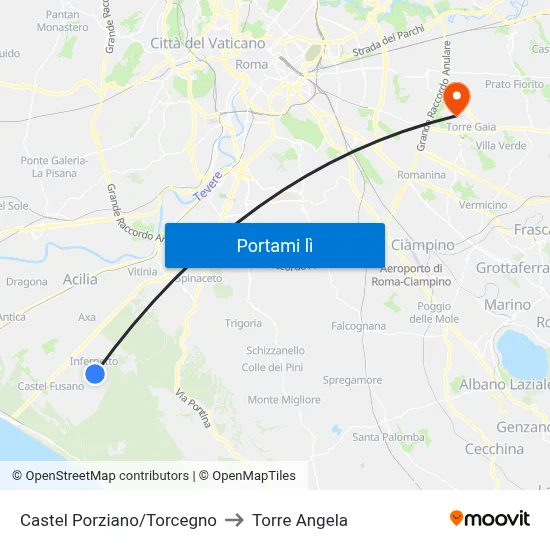 Castel Porziano/Torcegno to Torre Angela map