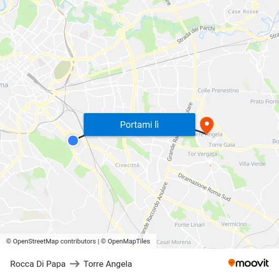 Rocca Di Papa to Torre Angela map