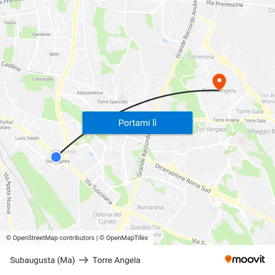 Subaugusta (Ma) to Torre Angela map