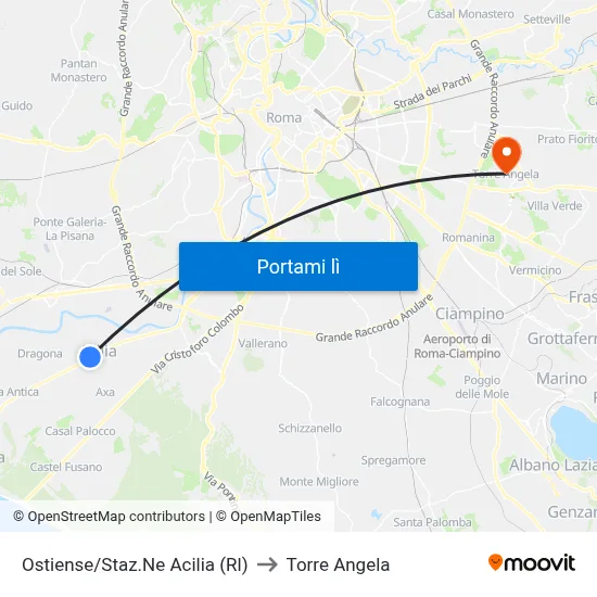 Ostiense/Staz.Ne Acilia (Rl) to Torre Angela map