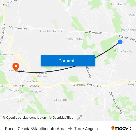 Rocca Cencia/Stabilimento Ama to Torre Angela map