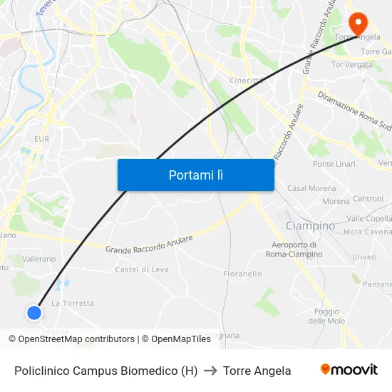 Policlinico Campus Biomedico (H) to Torre Angela map
