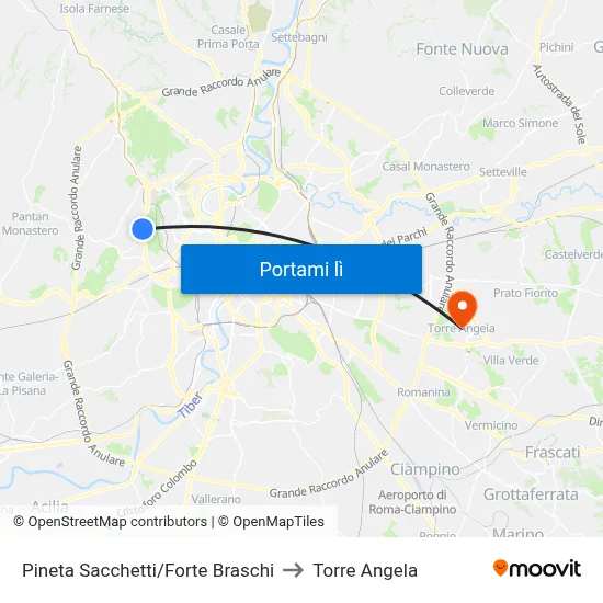Pineta Sacchetti/Forte Braschi to Torre Angela map