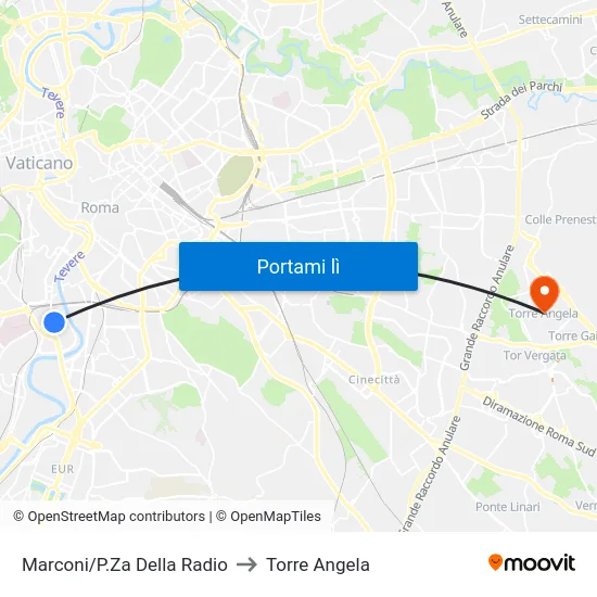 Marconi/P.Za Della Radio to Torre Angela map