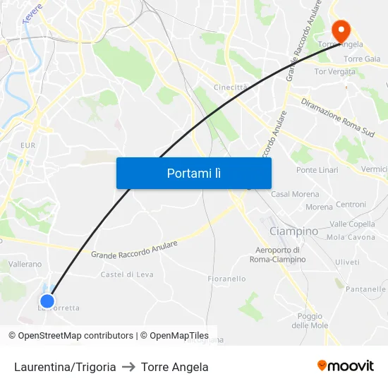 Laurentina/Trigoria to Torre Angela map