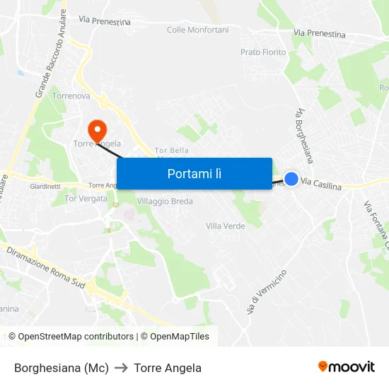 Borghesiana (Mc) to Torre Angela map