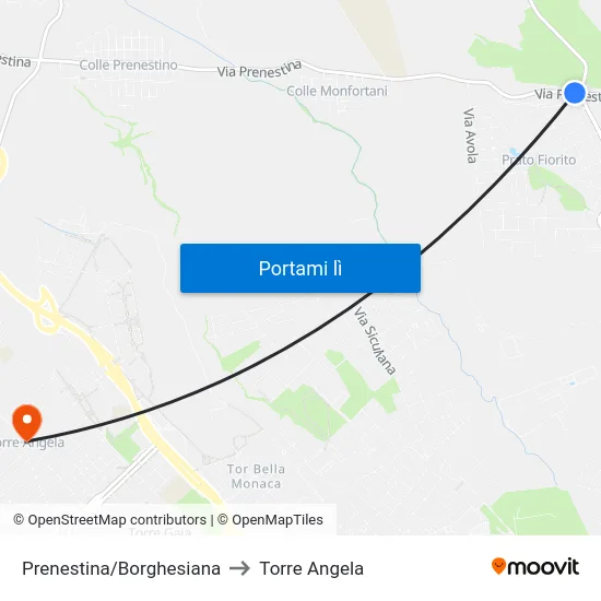 Prenestina/Borghesiana to Torre Angela map