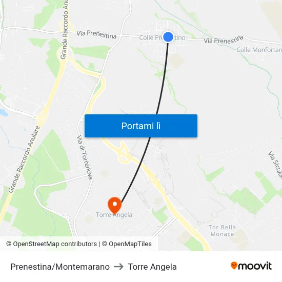 Prenestina/Montemarano to Torre Angela map