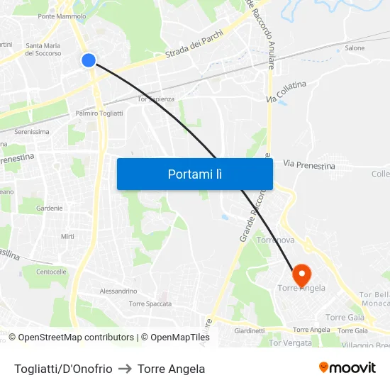 Togliatti/D'Onofrio to Torre Angela map
