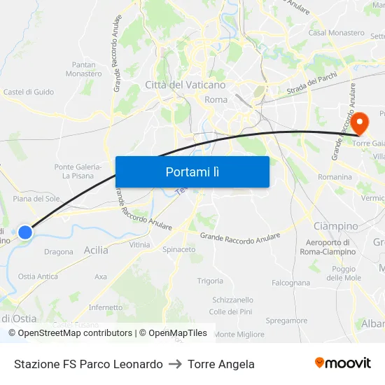 Stazione FS Parco Leonardo to Torre Angela map