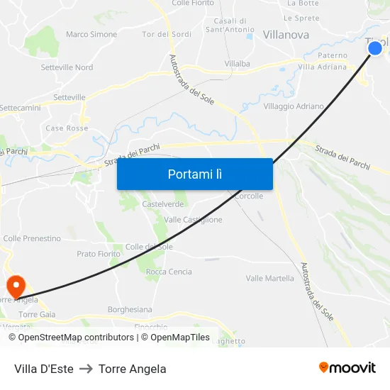 Villa D'Este to Torre Angela map