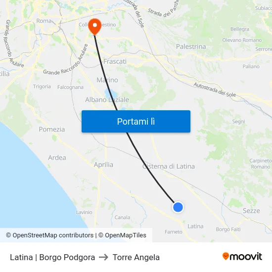 Latina | Borgo Podgora to Torre Angela map