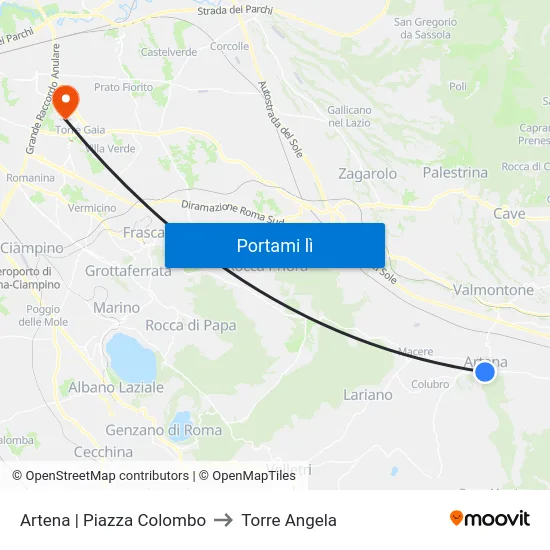 Artena | Piazza Colombo to Torre Angela map