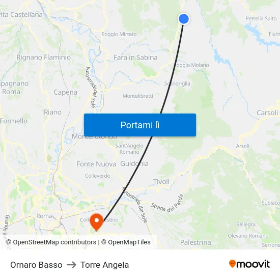 Ornaro Basso to Torre Angela map