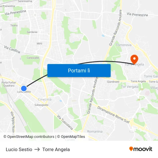 Lucio Sestio to Torre Angela map