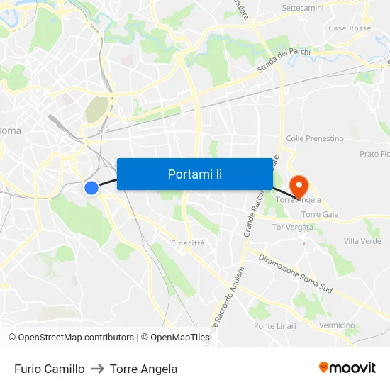 Furio Camillo to Torre Angela map