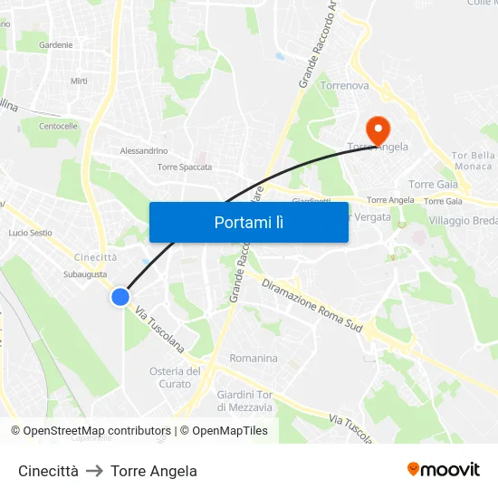 Cinecittà to Torre Angela map