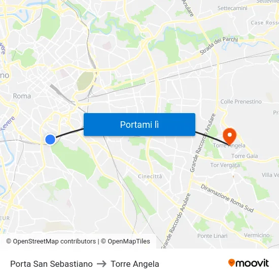 Porta San Sebastiano to Torre Angela map