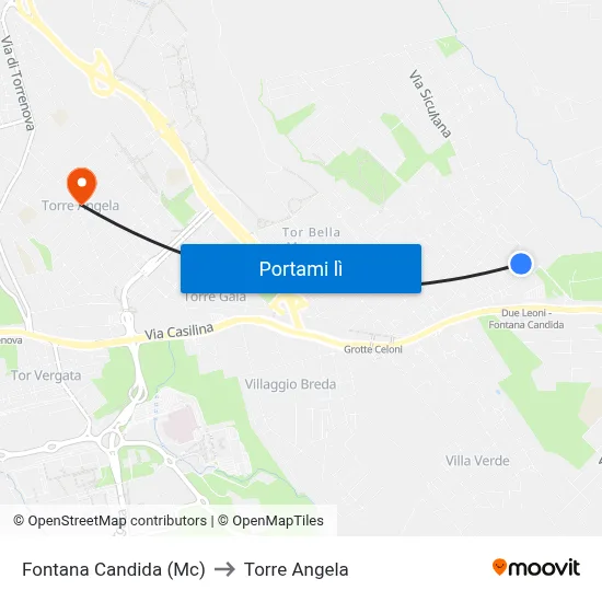 Fontana Candida (Mc) to Torre Angela map