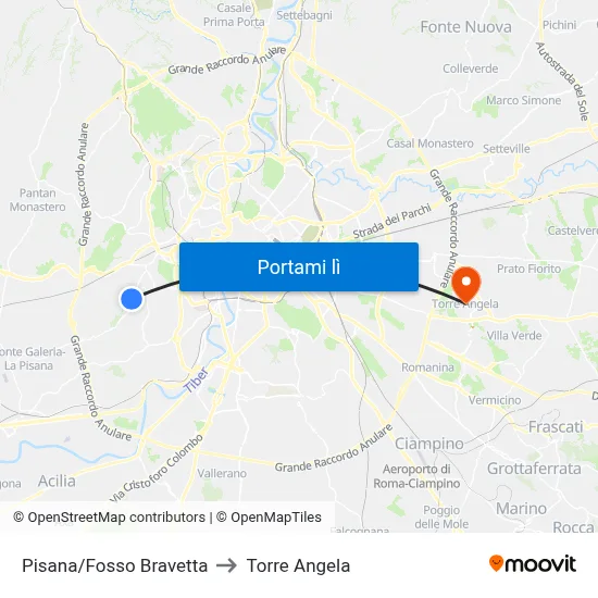 Pisana/Fosso Bravetta to Torre Angela map