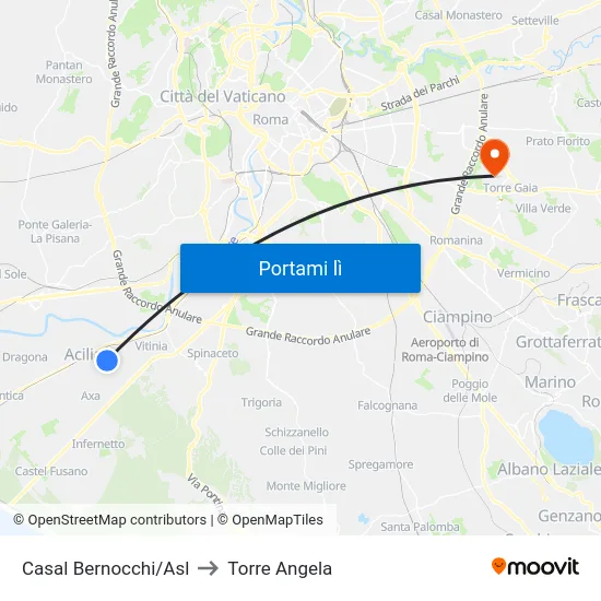 Casal Bernocchi/Asl to Torre Angela map