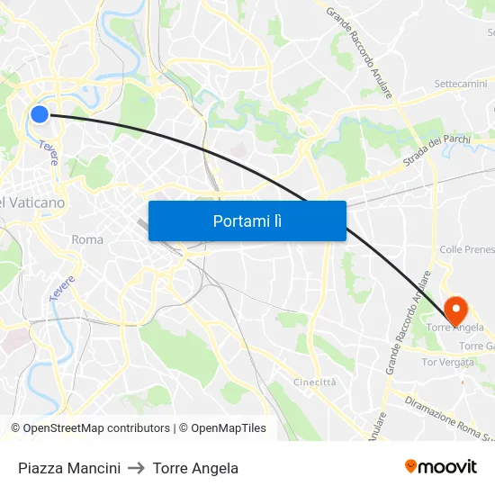 Piazza Mancini to Torre Angela map