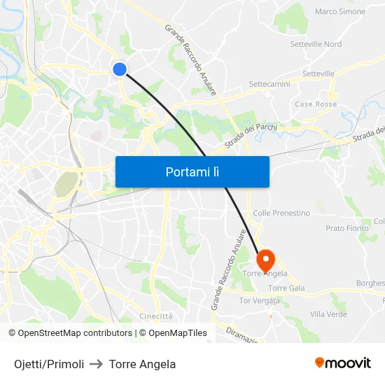 Ojetti/Primoli to Torre Angela map