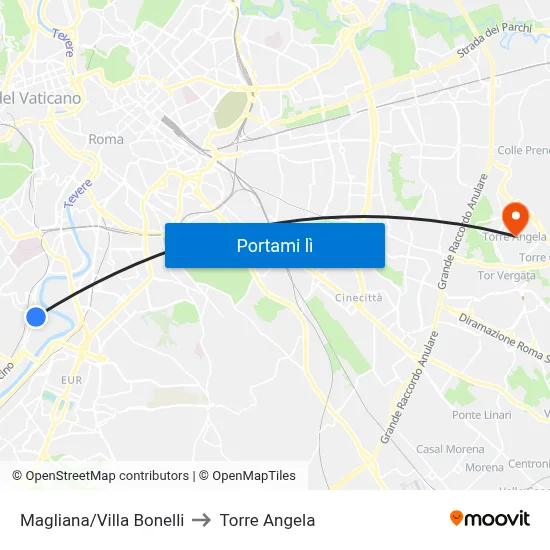 Magliana/Villa Bonelli to Torre Angela map