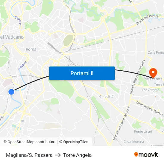 Magliana/S. Passera to Torre Angela map