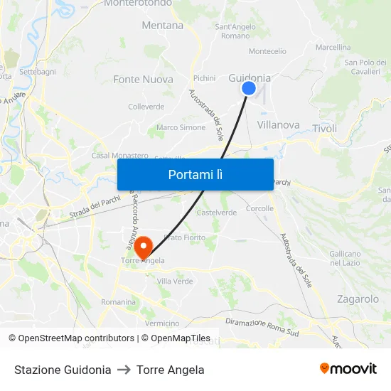 Stazione Guidonia to Torre Angela map