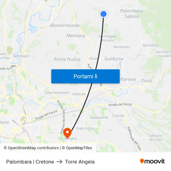 Palombara | Cretone to Torre Angela map