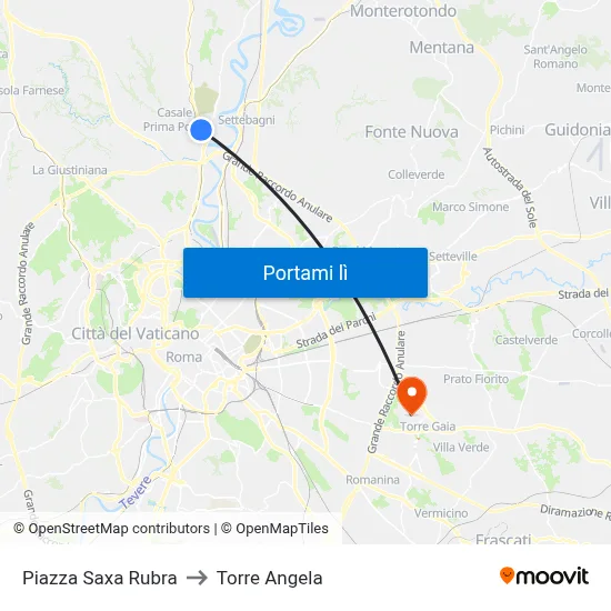 Piazza Saxa Rubra to Torre Angela map