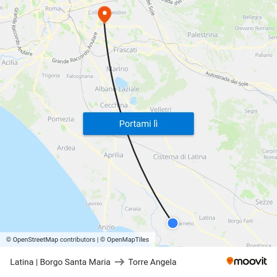 Latina | Borgo Santa Maria to Torre Angela map