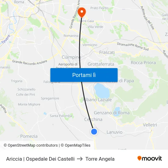 Ariccia | Ospedale Dei Castelli to Torre Angela map