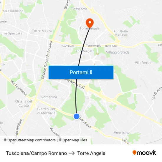 Tuscolana/Campo Romano to Torre Angela map
