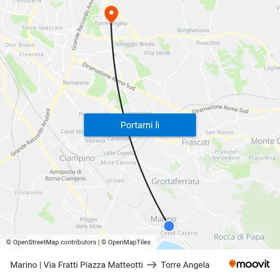 Marino | Via Fratti Piazza Matteotti to Torre Angela map