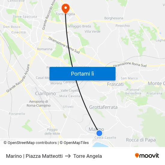 Marino | Piazza Matteotti to Torre Angela map